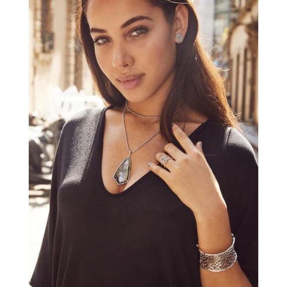 KENDRA SCOTT • Gold Candace Gunmetal Filigree Logo Cuff Bracelet - Picture 2 of 5